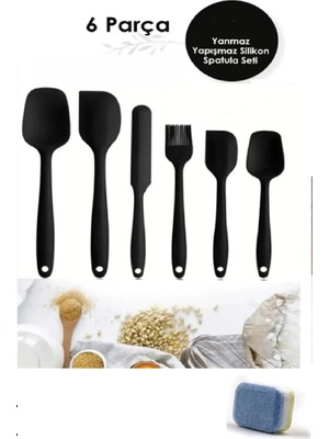 Fırçamax 1.kalite 100% Slikon Kutulu Siyah 6lı Yanmaz Yapışmaz Pasta Fırçası Spatula 1 Adet Tablet Hediye