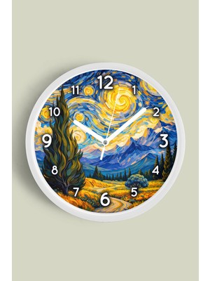 JHAAR Yağlı Boya Duvar Saati – Sanatsal, Soyut, Bohem ve Manzara Temalı Modern Saat - 25CM - Önü Camlı Beyaz Kasa