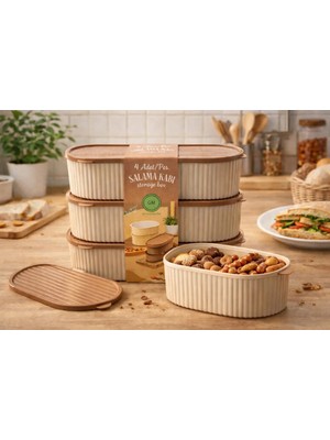 Bm House Bmhouse 4’lü Oval Saklama Kabı Seti Kapaklı Erzak & Kahvaltılık Saklama Kabı Mutfak Düzenleyici