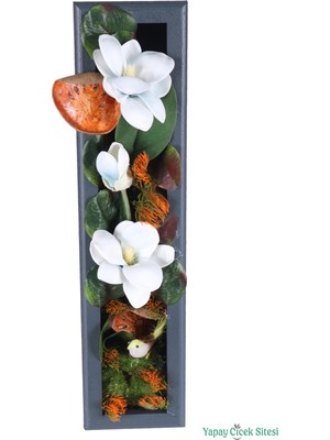 Yapay Çiçek Sitesi Ahşap Çerçeveli Yapay Çiçek Duvar Tablosu 44X11 cm Model 6