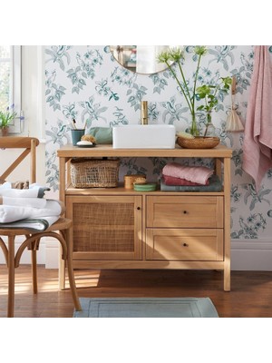 Şafak Mobilya Altea Rattan Detaylı Mini Masif Ahşap Büfe