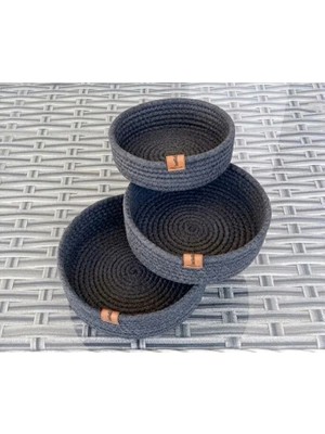 Life For You LİFE FOR YOU 3 ADET YUVARLAK SEPET 20CM ANTRASİT JÜT HASIR EV BANYO Dekoratif Düzenleyici Organizer