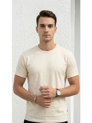 Plus Scorpion Erkek Slim Fit Basic Tişört – Bisiklet Yaka, Düz Kumaş, Yazlık Model