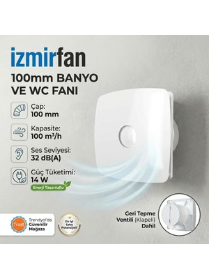 Venteurope Fine 100 Bd Dekoratif Sessiz Banyo Fanı - Geri Tepme Valfli Mutfak ve Wc Aspiratörü