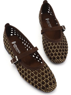 Gönderi(r) Kadın Kahve Süet  Taşlı Mary Jane Babet