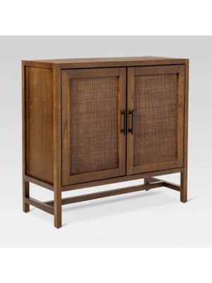 Şafak Mobilya Walnut Retro Model Rattan Detaylı Masif Ahşap Büfe