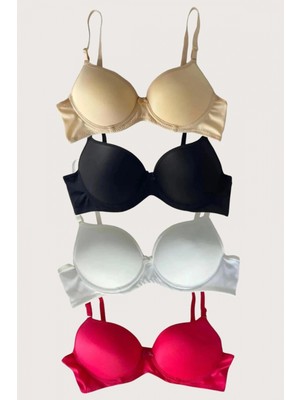 MiraLive Siyah-Beyaz-Kırmızı-Ten 4'lü Içi Boş Micro Balenli Günlük Tek Desteksiz Sütyen