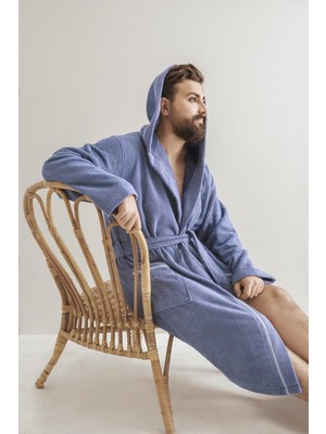 Cotto N Mania Kapşonlu Profundo Bornoz Mavi Pamuk Polyester Kumaş S-M Beden Rahat Tasarım