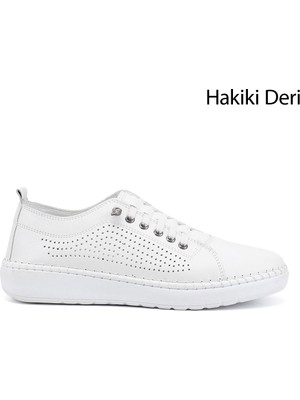 Gönderi(r) Kadın Beyaz  Bağcıklı Hakiki Deri Comfort Ayakkabı