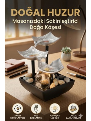 Playtronik Dekoratif Işıklı Masaüstü Şelale - Usb'li Doğal Taşlı Mini Fıskiye ve Zen Su Dekoru