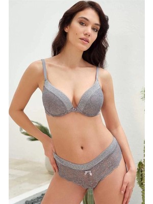 MiraLive Balenli Destekli Dolgulu Taşlı Dantelli Sütyen ve String Takım