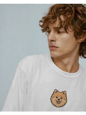 Muhtar Store Pomeranian (Pofuduk Spitz) Köpek Baskılı Unisex Oversize Tişört – Minimal Sevimli Tasarım