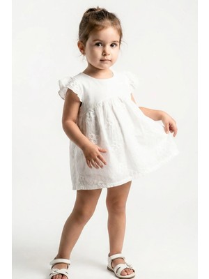 Breeze Kız Bebek Zıbın Elbise Çiçek Nakışlı 6 Ay-2 Yaş, Ekru