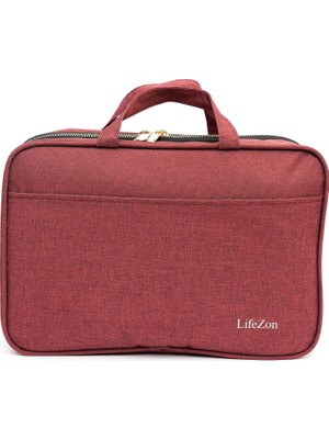 Nacario Makyaj Seyahat Çantası Bavul Düzenleyici Makyaj Bavulu Çanta Kozmetik Bakım Çantası (Bordo)