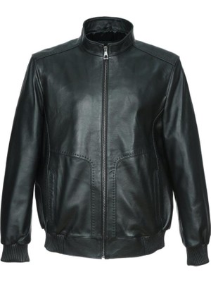 Beli ve Kolu Lastikli Deri Mont Siyah Renk