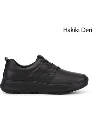 Gönderi(r) Erkek Siyah  Bağcıklı Hakiki Deri Comfort Sneaker