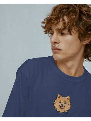 Muhtar Store Pomeranian (Pofuduk Spitz) Köpek Baskılı Unisex Oversize Tişört – Minimal Sevimli Tasarım