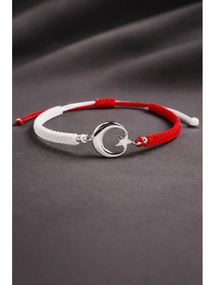 Crystal Atelier Türkiye Ay Yıldız Makrome Taraftar Bileklik, Kırmızı Beyaz El Yapımı Ayarlanabilir Unisex Bileklik, Gümüş Kaplama Ay Yıldız Bileklik, Milli Takım Türkiye Bileklik, Makrome Bileklik