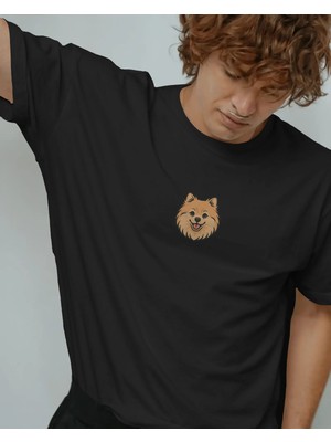 Muhtar Store Pomeranian (Pofuduk Spitz) Köpek Baskılı Unisex Oversize Tişört – Minimal Sevimli Tasarım