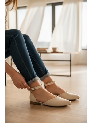 Enoch Kadın Bilek Kemerli Yanı Açık D'orsay Ekru Babet