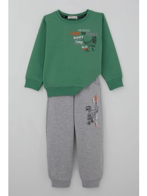 Breeze Erkek Çocuk Eşofman Takımı Dinozor Kampı Sırt Baskı Detaylı 2-6 Yaş, Mint Yeşili