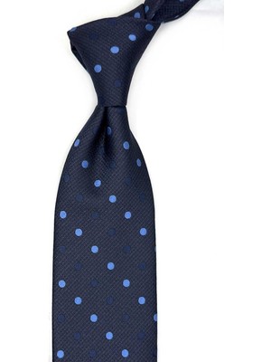 Kravatkolik Lacivert - Kahve Puantiye Desen Mendilli Klasik Kravat KK13477