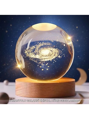 MiraLive 3D Lazer Işlemeli Galaksi Küre USB LED Ahşap Standlı Oda Gece Lambası