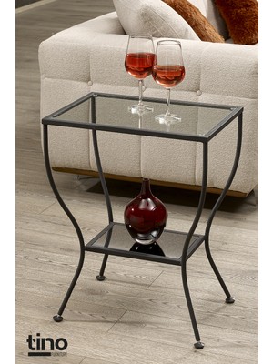 Tino Furniture Floransa Siyah Yan Sehpa Metal Ayaklı Cam ve Ayna Raflı Modern Tasarım