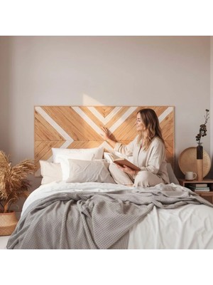 Postotto Premium Masif Ahşap Geometrik Çift Kişilik Yatak Başlığı -  Modern & Boho Tasarım 170x85 cm