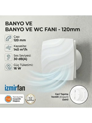 Venteurope Stream 120 Bd – 12’lik Sessiz Dekoratif Banyo Aspiratörü – Klapeli 120MM Havalandırma Fanı