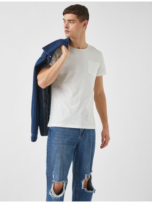 Koton Basic Tişört Bisiklet Yaka Cep Detaylı Kısa Kollu