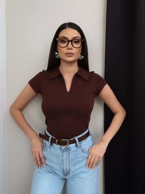 Fermuarlı Kısa Kol Body