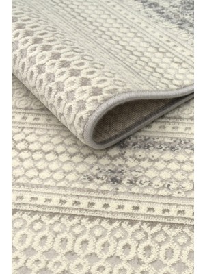 Ecosia NEHIR36 %100 Akrilik Krem-Gri-Bej Parlak Makine Yolluk Mutfak Koridor Salon Yatak Odası Halı