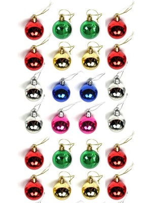 Waldern Renkli Yılbaşı Çam Ağacı Süsü 4 cm 24LÜ Cici Top Noel Baba Temalı Özel Süs