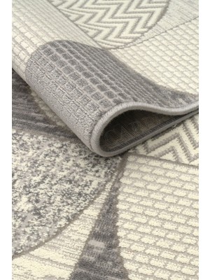 Ecosia NEHIR37 %100 Akrilik Krem-Gri-Bej Parlak Makine Yolluk Mutfak Koridor Salon Yatak Odası Halısı