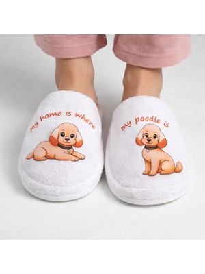 By Ebsem -Toy Poodle Baskılı %100 Pamuk Ev Terliği, Sevimli Şık Tasarım, Yumuşak, Kaymaz Kadife Terlik (37-42)