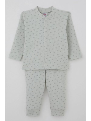 Breeze Erkek Bebek Pijama Takımı Mini Üçgenler Desenli Önden Çıtçıtlı 4 Ay-1 Yaş, Su Yeşili