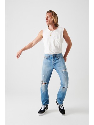 Denim Trip Marcel Slim Straight Fit Destroylu Açık Indigo Erkek Jean Pantolon