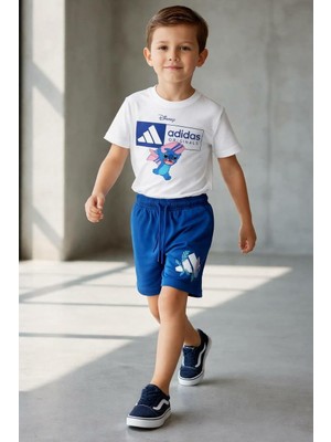 BeU Kids 2'li Takım Stiç Baskılı Pamuklu Kısa Kollu Tişört Şort Erkek Çocuk Takım