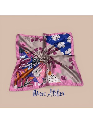 Mevi Atelier Çiçek Desenli Renkli Fular 50 x 50