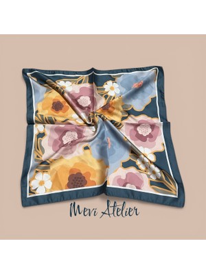 Mevi Atelier Çiçek Desenli Renkli Fular 50 x 50