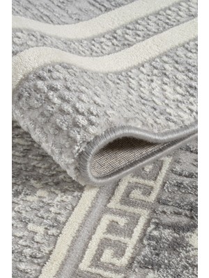 Ecosia Akrilik Sık Dokuma Krem - Gri Puantiyeli Parlak Iplik Makine Mutfak Koridor Salon Yatak Odası Halı