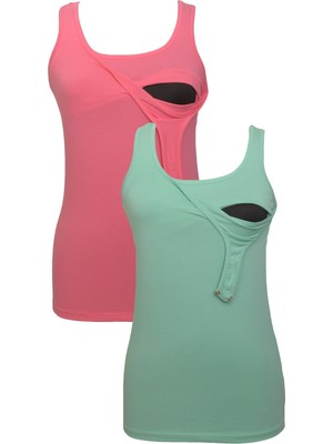 Luvmabelly Emzirme Atlet Seti %98 Pamuk Mint ve Pembe Renkli Kadın S Beden Rahat Kullanım