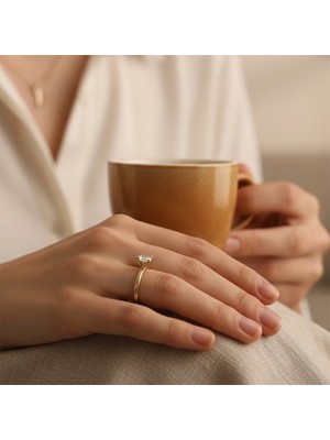 Xupıng Jewelry Ince Tek Taş Yüzük