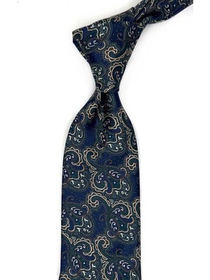 Kravatkolik Lacivert - Yeşil Şal Desen Mendilli Klasik Kravat KK13562