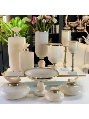 Dekor Arya Pearl Shine Mermer Tabanlı 10 Parça Lüks Salon Aksesuar Seti