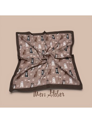 Mevi Atelier Köpek Desenli Renkli Fular 50 x 50