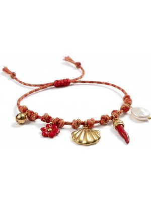 Cesicey Çelik Summer Charms Kırmızı Bileklik Altın Renk