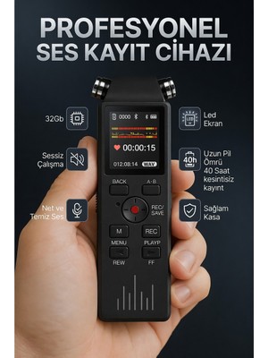 Invicta Profesyonel LED Ekranlı Dijital Ses Kayıt Cihazı 32GB 40 Saat Kesintisiz Kayıt Sessiz Çalışma