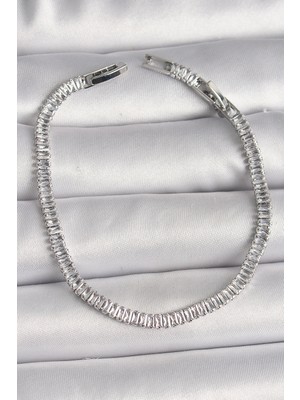 MiraLive Pirinç Gümüş Renk Zirkon Taşlı Su Yolu Model Kadın Bileklik - TJ-BB6724